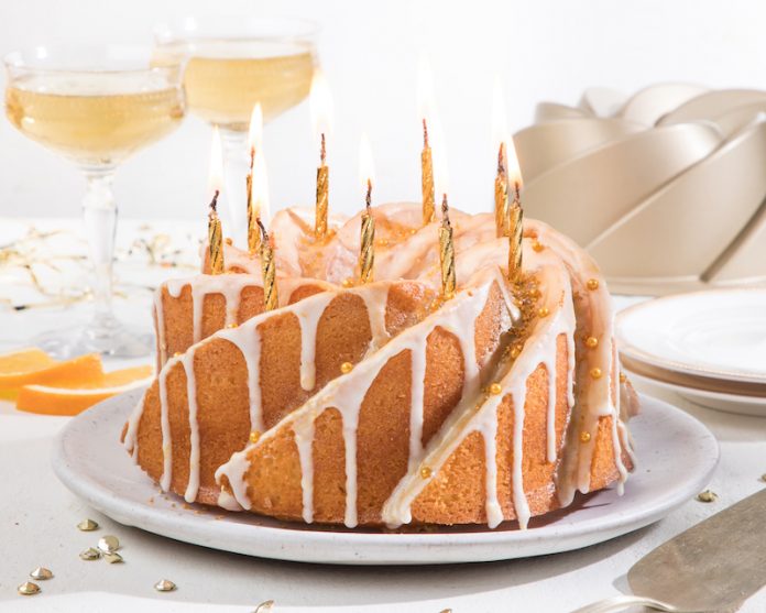 mimosa bundt cake with candles