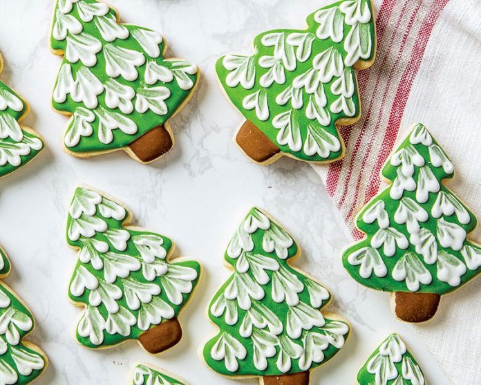 Winter Tree Cookies sugar cookies covered in green royal icing