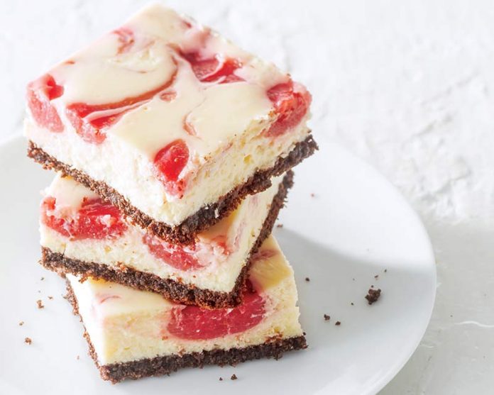 Strawberry Swirl Cheesecake Bars - Bake from Scratch