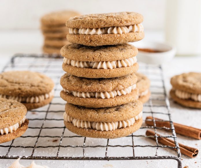 Ginger-Molasses Sugar Cookie Sandwiches on wire cooling rack