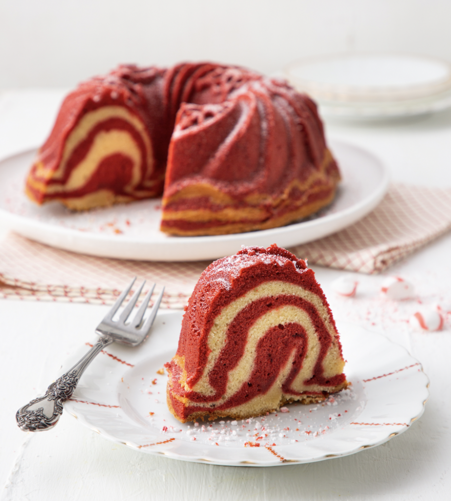 vanilla-peppermint swirl bundt cake