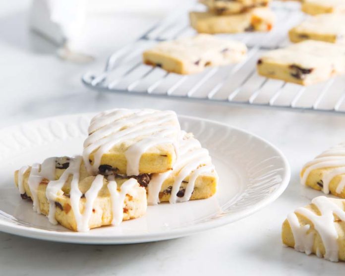 stollen marzipan shortbread cookies on plate with icing