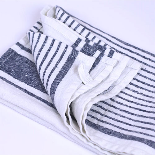 stonewashed white with blue stripe flipped towel
